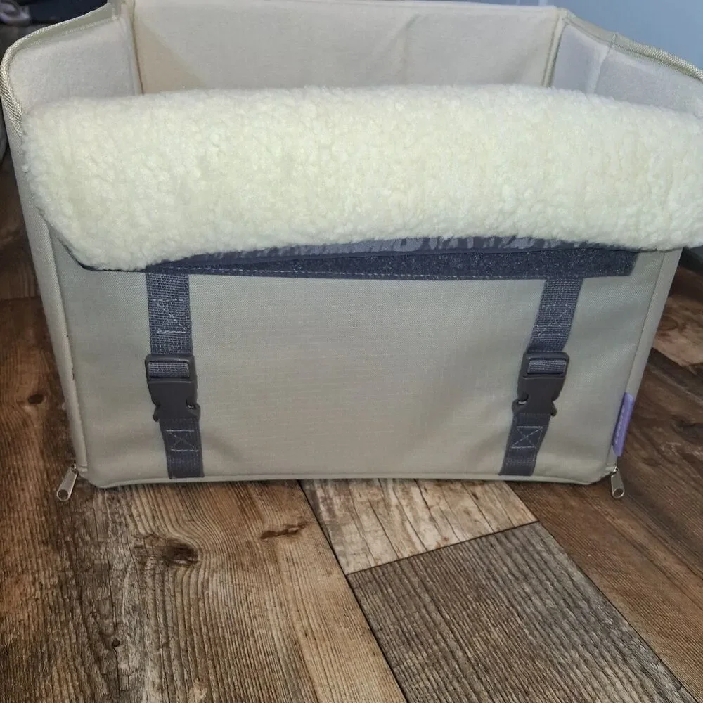 Lesure Foldable Dog & Cat Car Booster Seat, Beige/Cream